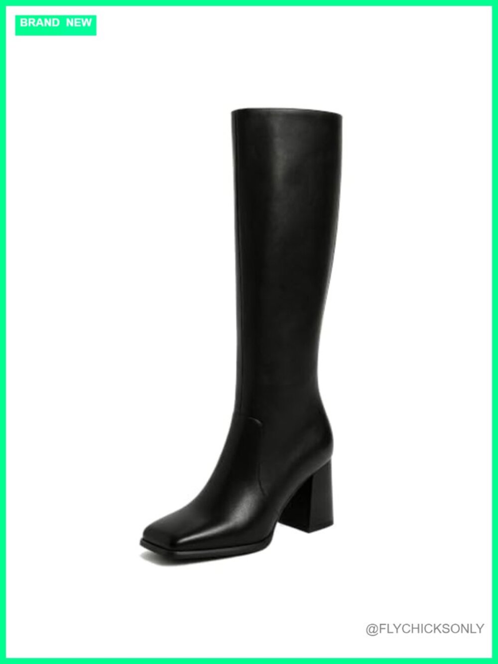 Knee High Boots Square Toe Chunky Heel Faux Leather Tall Boots